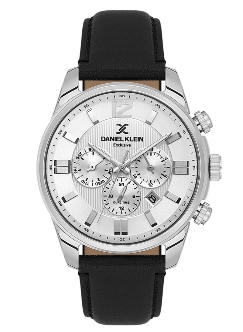 DANIEL KLEIN Men's Leather Silver Alloy Case Analog Silver Round Emboss Dial Japanese Quartz Exclusive 50 Meters Water Resistant - Image 1